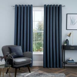 Rackhams Linen Look Blackout Eyelet Curtain - Navy - (117cm x 183cm - 8 Eyelets)
