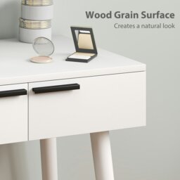 Rackhams Dressing Table Vanity Set Make Up Desk with Mirror & Stool White - White - Yes - Round - thumbnail 5