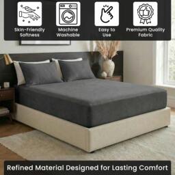 Rackhams 100% Brushed Cotton Flannelette Luxury 32cm Deep Fitted Sheet - Charcoal - Super King (182cm x 200cm) + 32cm Deep - thumbnail 3
