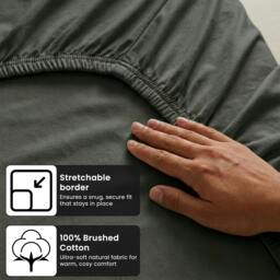 Rackhams 100% Brushed Cotton Flannelette Luxury 32cm Deep Fitted Sheet - Charcoal - Super King (182cm x 200cm) + 32cm Deep - thumbnail 2