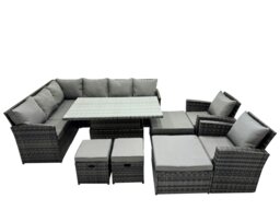 Rackhams 12 Seat Rattan Outdoor Patio Height Adjustable Rising Lifting Table Corner Sofa Set with 4 Stool 2 Chairs for Garden Backyard Dark Grey Mixed - thumbnail 1
