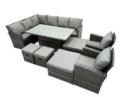 Rackhams 12 Seat Rattan Outdoor Patio Height Adjustable Rising Lifting Table Corner Sofa Set with 4 Stool 2 Chairs for Garden Backyard Dark Grey Mixed - thumbnail 2