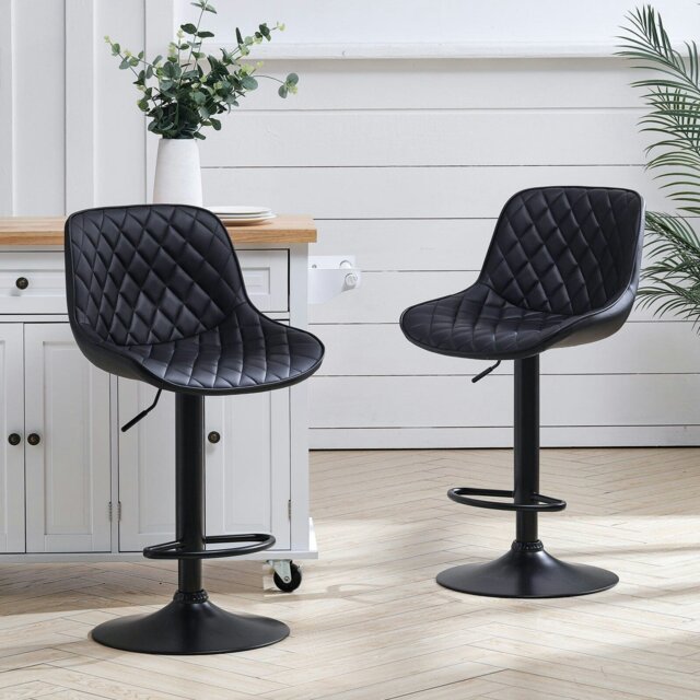 Rackhams Set of 2 Faux Leather Height Adjustable Bar Stool Black - image 1