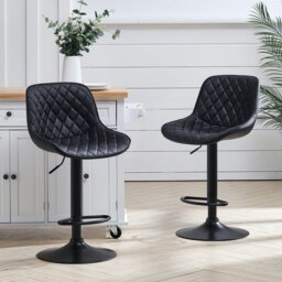 Rackhams Set of 2 Faux Leather Height Adjustable Bar Stool Black