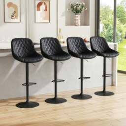 Rackhams Set of 2 Faux Leather Height Adjustable Bar Stool Black - thumbnail 3