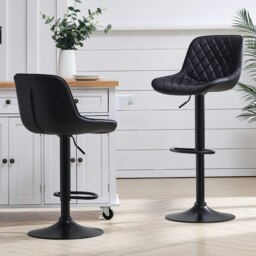 Rackhams Set of 2 Faux Leather Height Adjustable Bar Stool Black - thumbnail 2