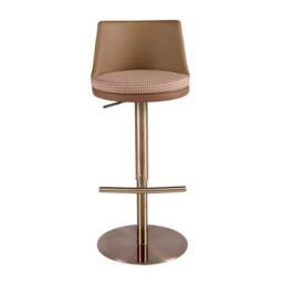 Rackhams Swivel Stool in Terracotta Brown and Beige Fabric and Brown Leatherette 4229 - thumbnail 2