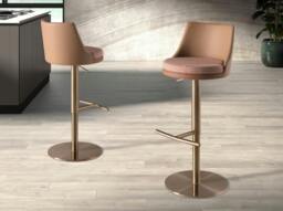 Rackhams Swivel Stool in Terracotta Brown and Beige Fabric and Brown Leatherette 4229 - thumbnail 6