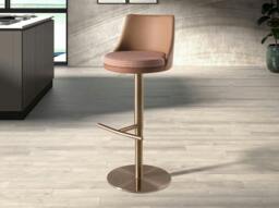 Rackhams Swivel Stool in Terracotta Brown and Beige Fabric and Brown Leatherette 4229 - thumbnail 3