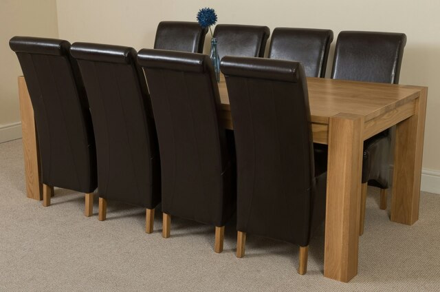 Rackhams Kuba Extra Large Oak Dining Table with Montana Leather Chairs - 8 chairs - Brown - image 1
