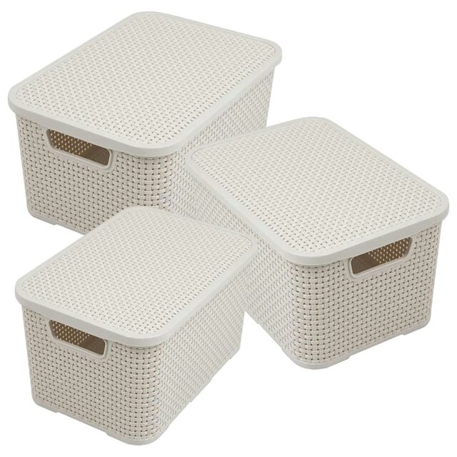 Rackhams Nature Inspired Home & Office Rattan Effect Storage Baskets With Lids - 1 x - Cream - image 1