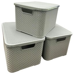 Rackhams Nature Inspired Home & Office Rattan Effect Storage Baskets With Lids - 1 x - Cream - thumbnail 6
