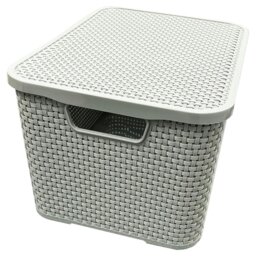 Rackhams Nature Inspired Home & Office Rattan Effect Storage Baskets With Lids - 1 x - Cream - thumbnail 5