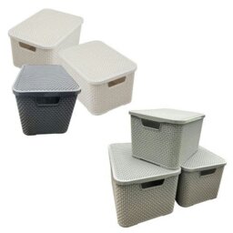 Rackhams Nature Inspired Home & Office Rattan Effect Storage Baskets With Lids - 1 x - Cream - thumbnail 2