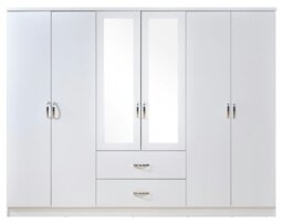 Rackhams Paddington 6 Door 2 Drawer Mirrored Wardrobe - White and Chrome - thumbnail 2