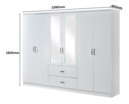 Rackhams Paddington 6 Door 2 Drawer Mirrored Wardrobe - White and Chrome - thumbnail 6