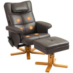 Rackhams Massage Recliner Chair with Footstool Hidden Storage - Dark brown - PU Leather, Wood - thumbnail 2