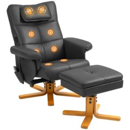 Rackhams Massage Recliner Chair with Footstool Hidden Storage - Dark brown - PU Leather, Wood - thumbnail 6