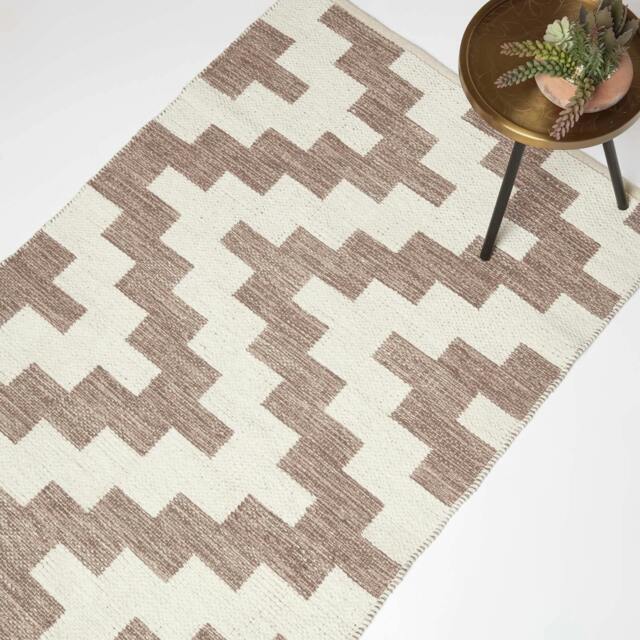 Rackhams Malina Brown & Natural Kilim Cotton Rug - 90 x 150 cm - image 1