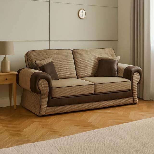 Rackhams Portland Mixed Fabric Cord 2 Seater - Brown and Beige - image 1