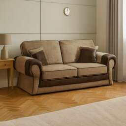 Rackhams Portland Mixed Fabric Cord 2 Seater - Brown and Beige - thumbnail 1