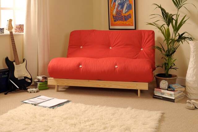 Rackhams Wooden Futon sofa bed frame with a Standard Mattress - Red - 4ft6 - image 1