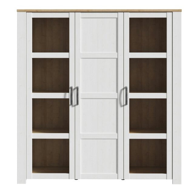 Rackhams Bohol Large Display Cabinet inc. 4x LED Lights in Riviera Oak/White - Full Assembly Required - Riviera Oak & White - Matt - image 1