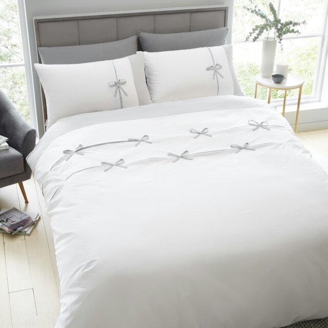 Rackhams Milo Bow Duvet Cover Set - White - Single - image 1
