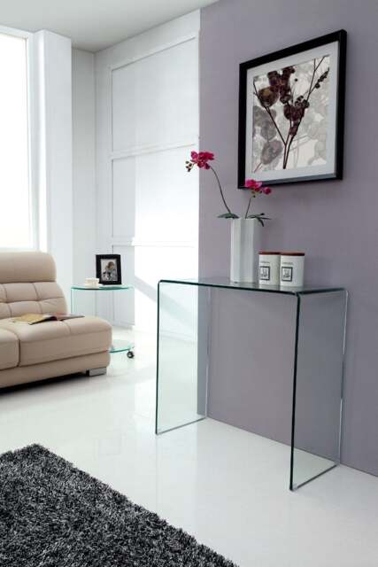 Rackhams Crystal Stylish Curved Glass Hallway Console Table - 80cm - Clear - image 1