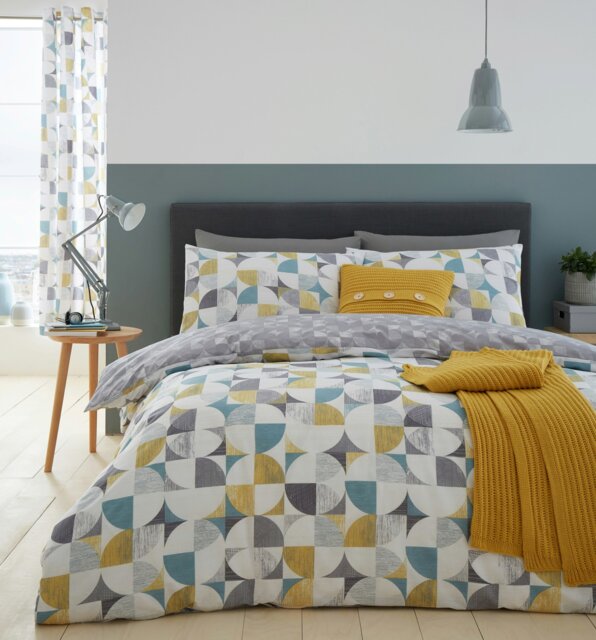 Rackhams Retro Circles Reversible Duvet Cover Set - Ochre - Double - image 1
