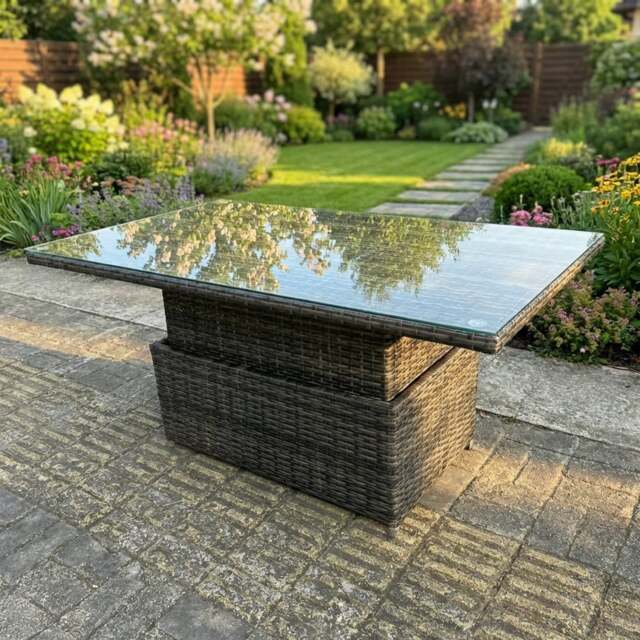 Rackhams PE Rattan Rising Garden Dining or Coffee Table - Dark Grey Mixed - image 1