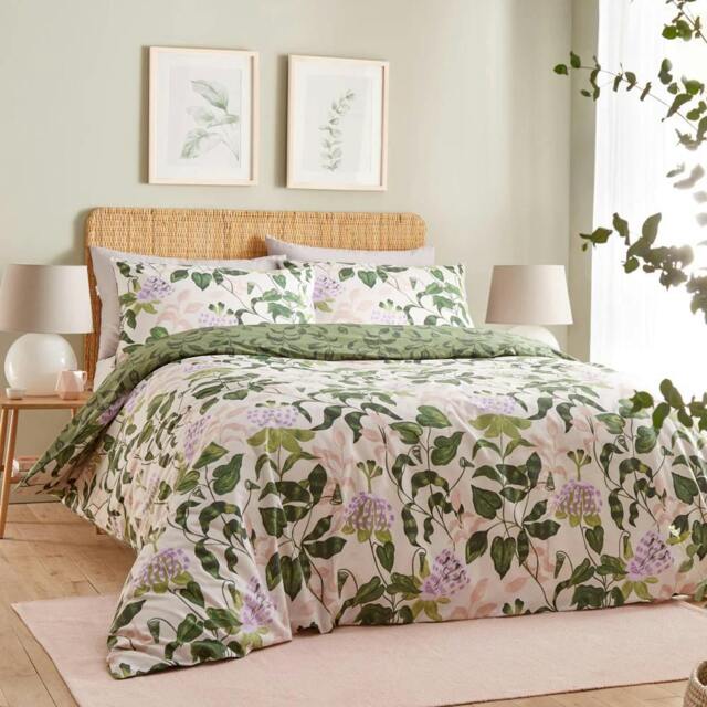 Rackhams Passiflora Botanical Duvet Cover Set - Peach/Vine Green - King - Peach/Vine Green - 60% Cotton/40% Polyester - image 1