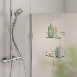 Rackhams Polished Chrome Stainless Steel Double Hanging Shower Basket - thumbnail 2