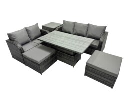Rackhams Rattan Garden Furniture Dining Set 7 seater Patio Height Adjustable Rising Lifting Table Sofa Set with Side Table Dark Grey Mixed - thumbnail 2