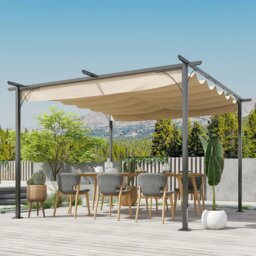 Rackhams 3.5x3.5m Pergola Metal Gazebo Backyard Porch Awning Retractable Canopy - Beige - Steel, Polyester - 350cm x 350cm x 230cm