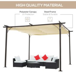 Rackhams 3.5x3.5m Pergola Metal Gazebo Backyard Porch Awning Retractable Canopy - Beige - Steel, Polyester - 350cm x 350cm x 230cm - thumbnail 3