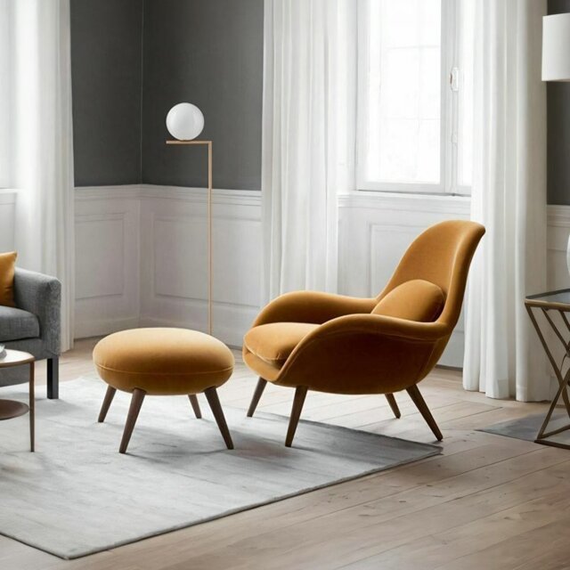 Rackhams Kemble Armchair And Footstool, Velvet, Brown - image 1