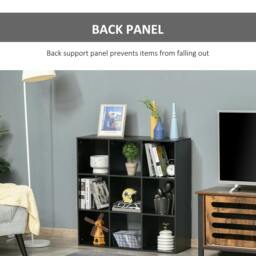 Rackhams 3-tier 9 Cubes Storage Unit Particle Board Cupboard Bookcase Organiser Home Office Shelves, Black - thumbnail 5