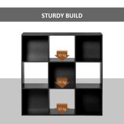 Rackhams 3-tier 9 Cubes Storage Unit Particle Board Cupboard Bookcase Organiser Home Office Shelves, Black - thumbnail 6
