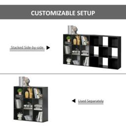 Rackhams 3-tier 9 Cubes Storage Unit Particle Board Cupboard Bookcase Organiser Home Office Shelves, Black - thumbnail 3