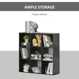Rackhams 3-tier 9 Cubes Storage Unit Particle Board Cupboard Bookcase Organiser Home Office Shelves, Black - thumbnail 4