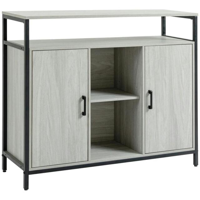 Rackhams Modern Sideboard, Steel Frame Storage Cabinet with 2 Doors and Adjustable Shelves for Living Room, Hallway, Light Grey - image 1