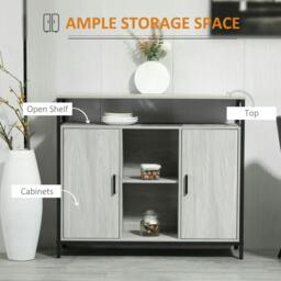 Rackhams Modern Sideboard, Steel Frame Storage Cabinet with 2 Doors and Adjustable Shelves for Living Room, Hallway, Light Grey - thumbnail 4