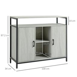 Rackhams Modern Sideboard, Steel Frame Storage Cabinet with 2 Doors and Adjustable Shelves for Living Room, Hallway, Light Grey - thumbnail 3