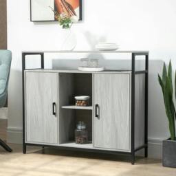 Rackhams Modern Sideboard, Steel Frame Storage Cabinet with 2 Doors and Adjustable Shelves for Living Room, Hallway, Light Grey - thumbnail 2