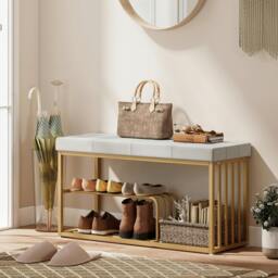 Rackhams Shoe Storage Bench with Seat Cushion Tufted Shoe Rack Bench - Grey