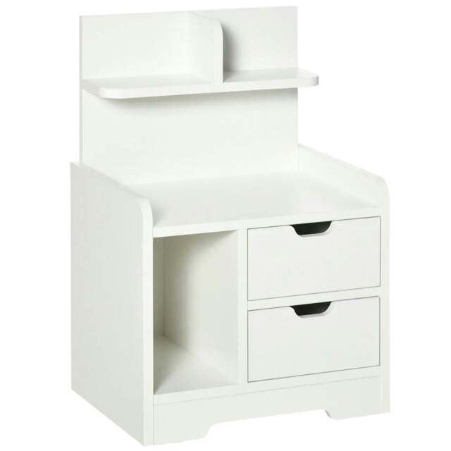 Rackhams Bedside Table, Small Bedside Cabinet with 2 Drawers and Storage Shelves, Modern Nightstand for Bedroom, White - White - image 1