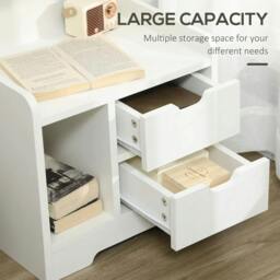 Rackhams Bedside Table, Small Bedside Cabinet with 2 Drawers and Storage Shelves, Modern Nightstand for Bedroom, White - White - thumbnail 5
