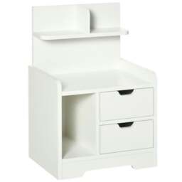 Rackhams Bedside Table, Small Bedside Cabinet with 2 Drawers and Storage Shelves, Modern Nightstand for Bedroom, White - White - thumbnail 1