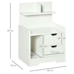Rackhams Bedside Table, Small Bedside Cabinet with 2 Drawers and Storage Shelves, Modern Nightstand for Bedroom, White - White - thumbnail 3
